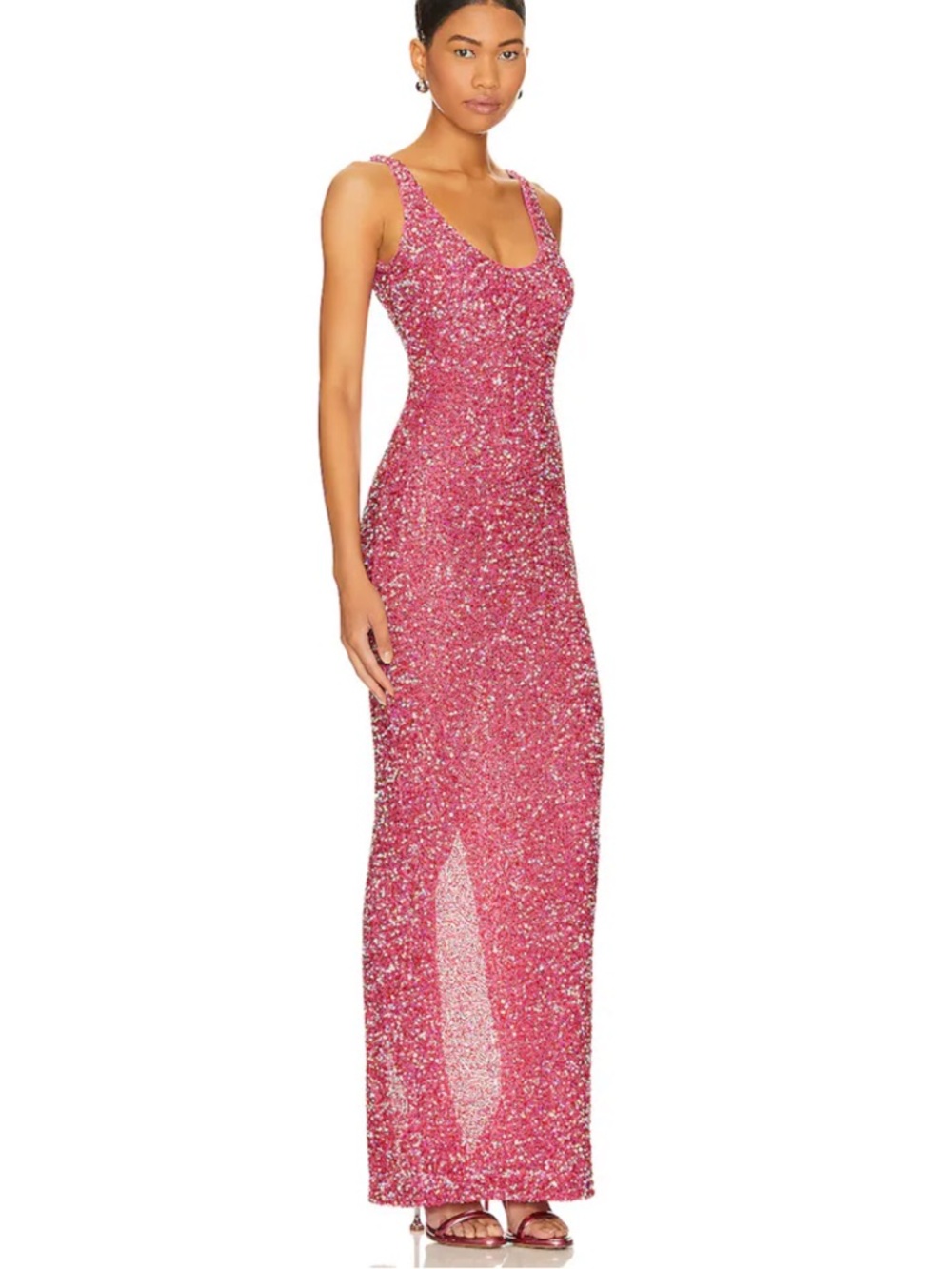 NBD Pink Sequin Scoop-Neck Maxi Dress